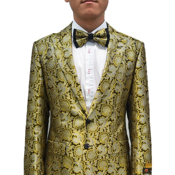 Mens Geometric Floral Dinner Jacket Blazer in Bronze - Picture 1 of 2